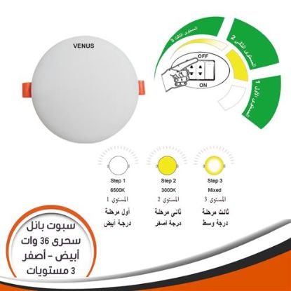 سبوت بانل سحرى 3 مستويات 36 وات أبيض و أصفر بدون أطار