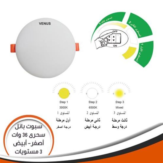 سبوت بانل سحرى 3 مستويات 36 وات أصفر وأبيض بدون أطار