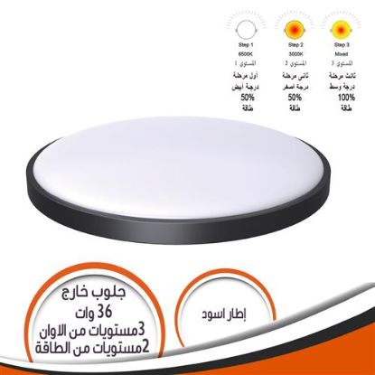 جلوب خارج الحائط 36 وات 3 مستويات الوان 2 مستوى طاقة اطار أسود