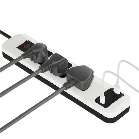 مشترك يونيفرسال 3 مخارج و4 منافذ USB، ‏2 USB-C و2 USB-A، شحن سريع، 2 متر - أصفر — صورة 2