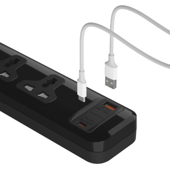 مشترك يونيفرسال 3 مخارج، USB-C وUSB-A، شحن سريع، 2 متر - أبيض — صورة 4