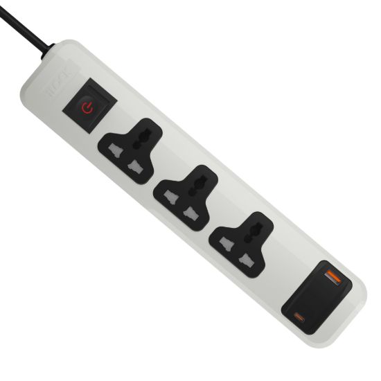 مشترك يونيفرسال 3 مخارج، USB-C وUSB-A، شحن سريع، 2 متر - أبيض — صورة 5