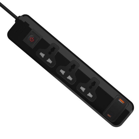 مشترك يونيفرسال 3 مخارج، USB-C وUSB-A، شحن سريع، 2 متر - أبيض — صورة 6