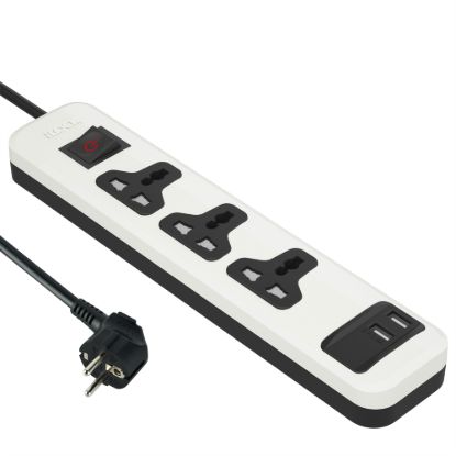 مشترك يونيفرسال 3 مخارج ومنفذا USB-A، شحن سريع، 2 متر