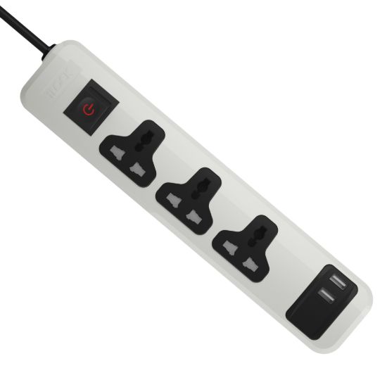 مشترك يونيفرسال 3 مخارج ومنفذا USB-A، شحن سريع، 2 متر - أبيض — صورة 4