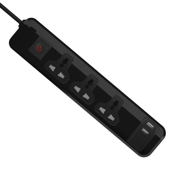 مشترك يونيفرسال 3 مخارج ومنفذا USB-A، شحن سريع، 2 متر - أبيض — صورة 5
