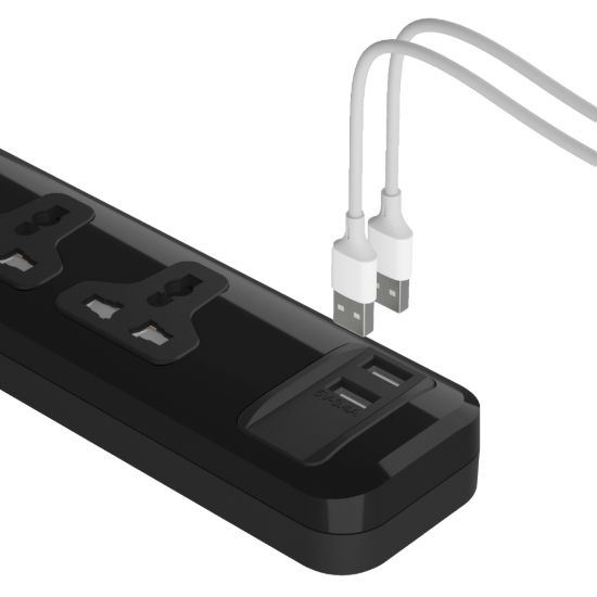 مشترك يونيفرسال 3 مخارج ومنفذا USB-A، شحن سريع، 2 متر - أبيض — صورة 6