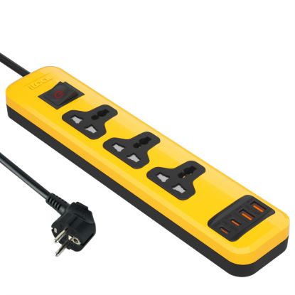 مشترك يونيفرسال 3 مخارج و4 منافذ USB، ‏2 USB-C و2 USB-A، شحن سريع، 2 متر