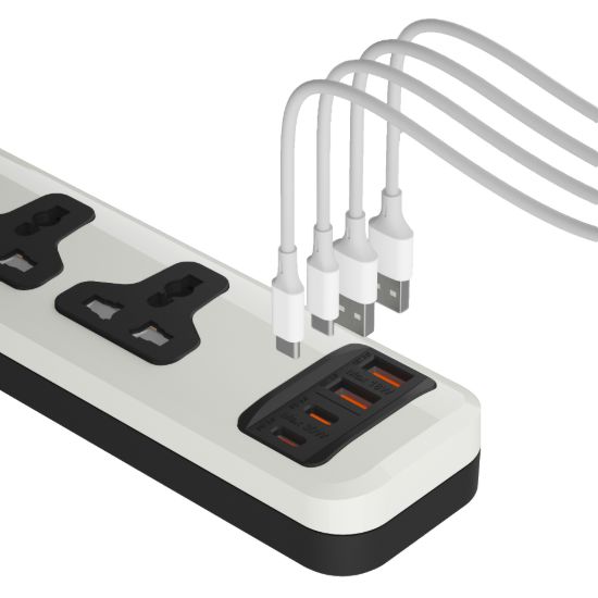مشترك يونيفرسال 3 مخارج و4 منافذ USB، ‏2 USB-C و2 USB-A، شحن سريع، 2 متر - أصفر — صورة 3