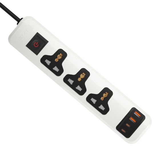 مشترك يونيفرسال 3 مخارج و4 منافذ USB، ‏2 USB-C و2 USB-A، شحن سريع، 2 متر - أصفر — صورة 6