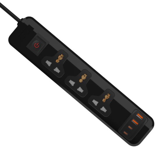 مشترك يونيفرسال 3 مخارج و4 منافذ USB، ‏2 USB-C و2 USB-A، شحن سريع، 2 متر - أصفر — صورة 7