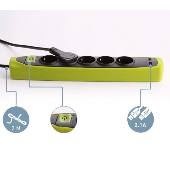 مشترك 5 مخارج و2 منفذ USB ‏2.1 أمبير بغطاء سيليكون — صورة 4