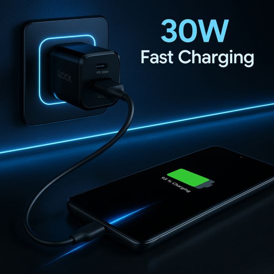 شاحن حائط سريع 30 وات، USB-A وUSB-C، ‏QC 3.0 — صورة 5