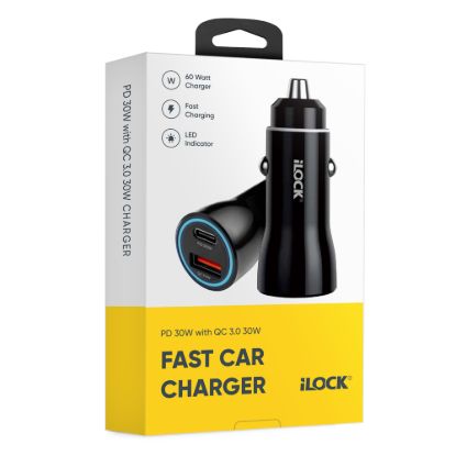 شاحن سيارة سريع 60 وات، USB-C وUSB-A، ‏PD 30 وات وQC 30 وات، مؤشر ليد