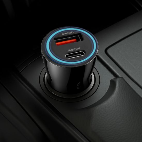 شاحن سيارة سريع 60 وات، USB-C وUSB-A، ‏PD 30 وات وQC 30 وات، مؤشر ليد — صورة 3