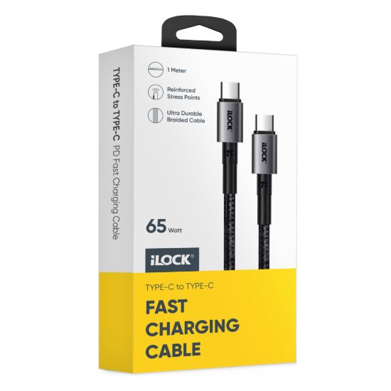 كابل شحن سريع 65 وات، USB-C إلى Type-C، مضفر فائق التحمل