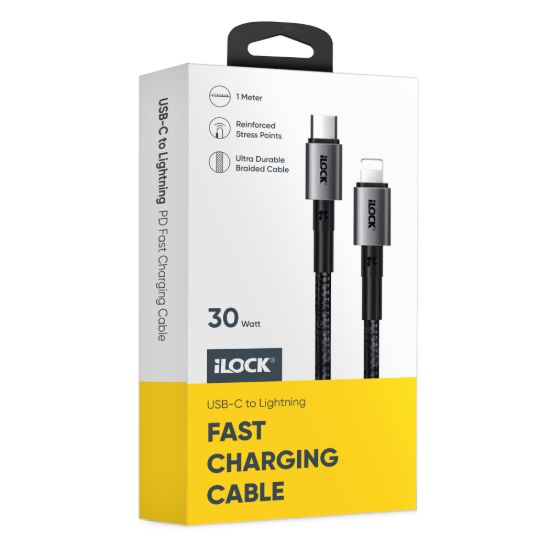 كابل شحن سريع 30 وات، USB-C إلى آيفون، مضفر فائق التحمل