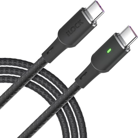 كابل شحن سريع 100 وات، USB-C إلى Type-C، مضفر بمؤشر ليد أخضر — صورة 2