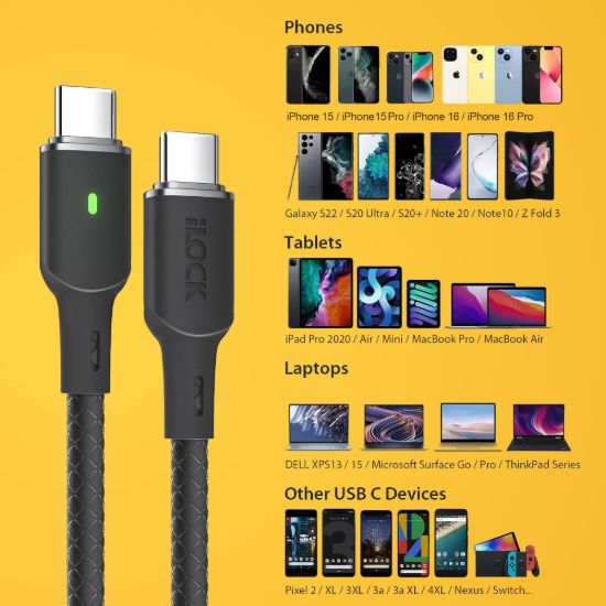 كابل شحن سريع 100 وات، USB-C إلى Type-C، مضفر بمؤشر ليد أخضر — صورة 8